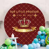 Aperturee - Gold And Red Crown Round Baby Shower Backdrop